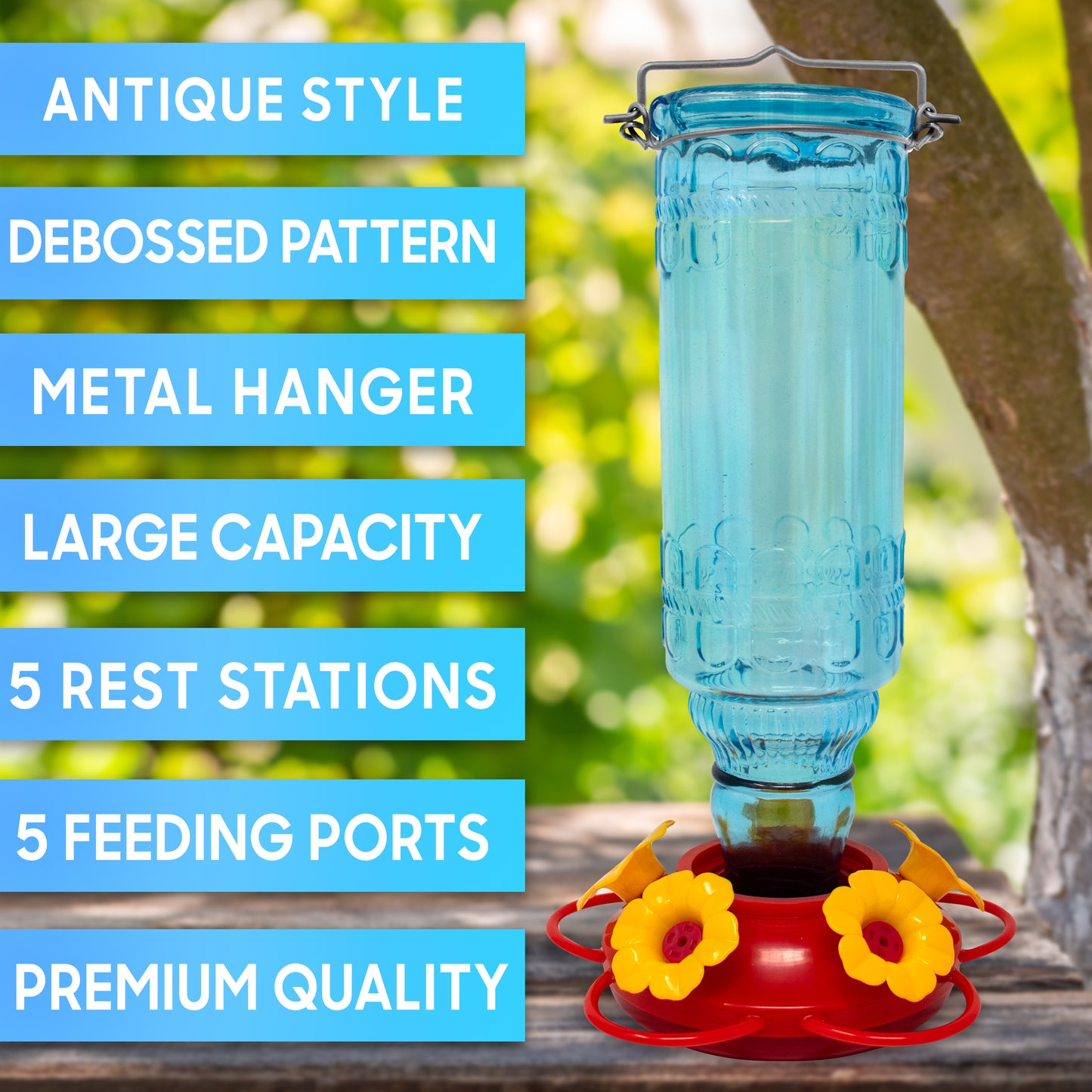 Superior Effect Antique Glass Decorative Hummingbird Feeder