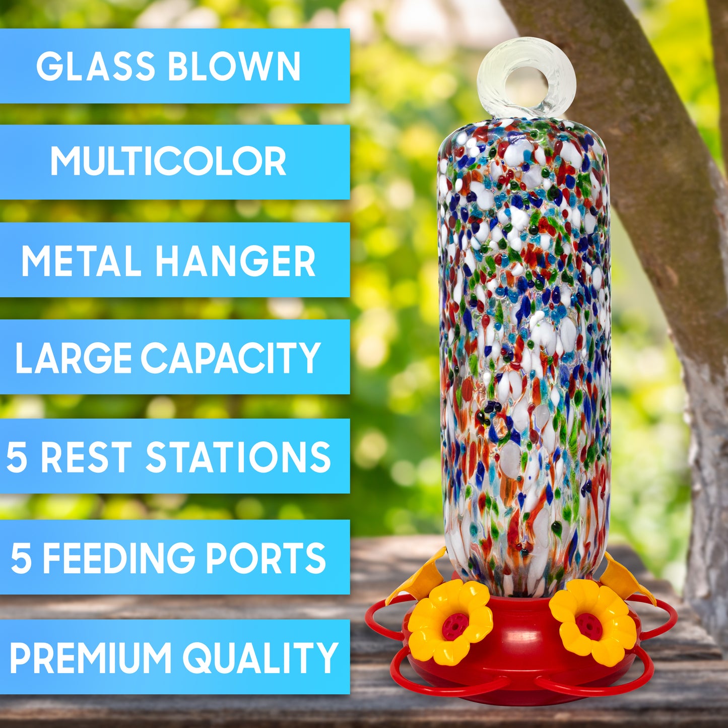 Superior Effect Hand Blown Glass Decorative Hummingbird Feeder